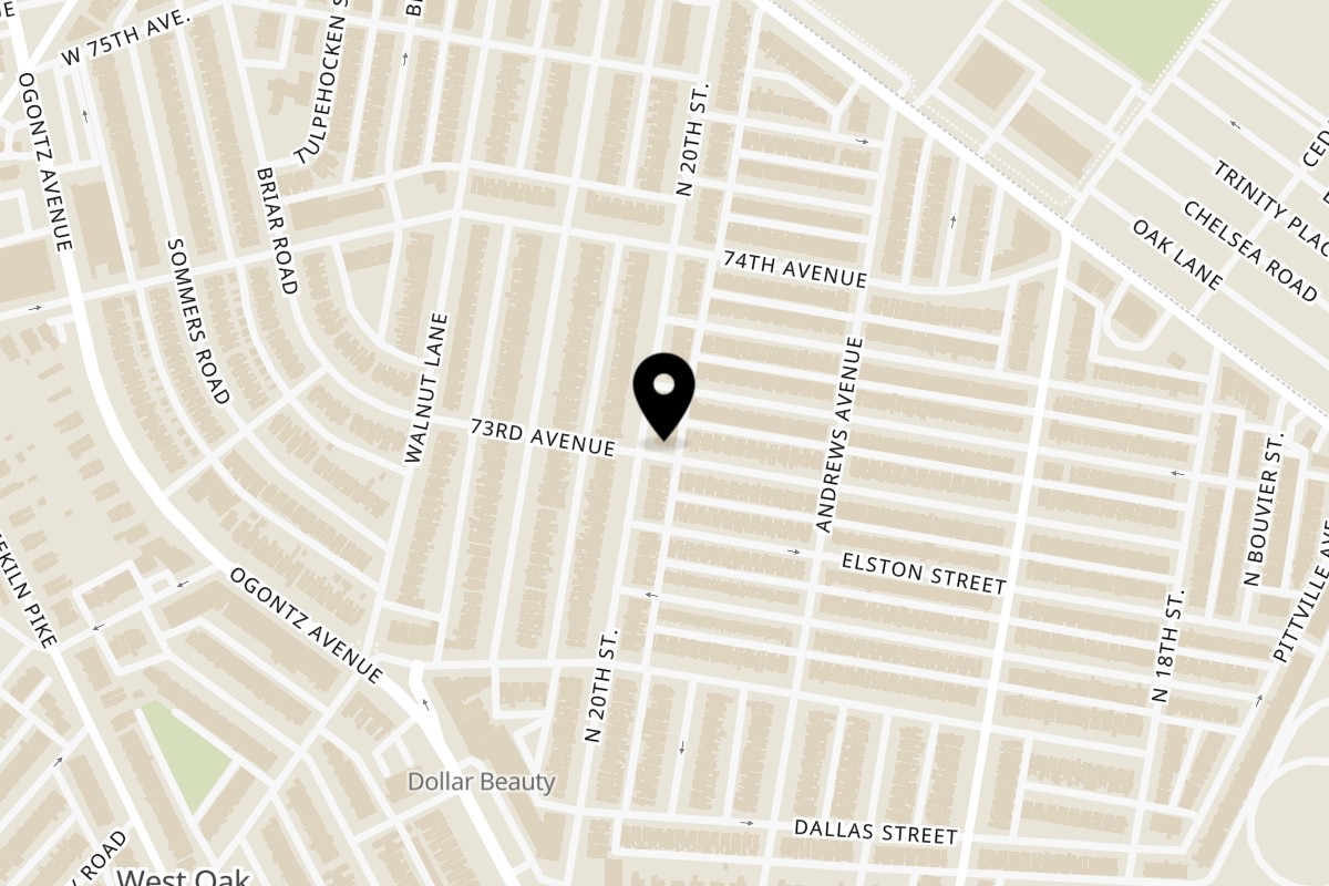 Map showing the location of Monegro Grocery on 7301 N 20th St in Philadelphia